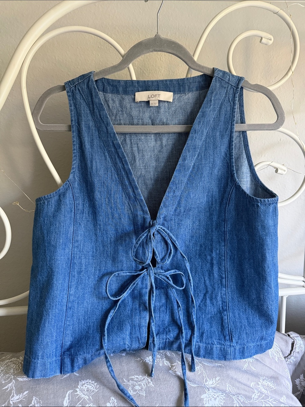 LOFT Blue Denim Tie-Front Sleeveless Camisole